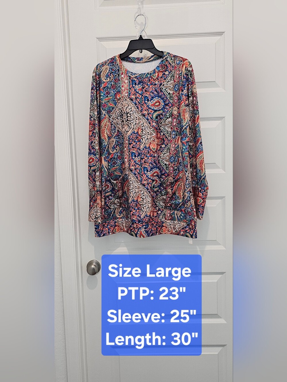 NWT LOMON Multicolor Paisley Floral Boho Tunic Top - Size Large